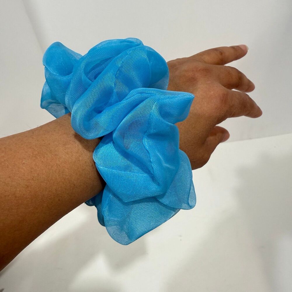 New Women XL Blue Sheer Scrunchie Single Hair Tie XLarge - Picture 2 of 5